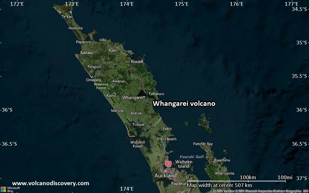 Satellite/aerial-type map of Whangarei volcano (local scale large)