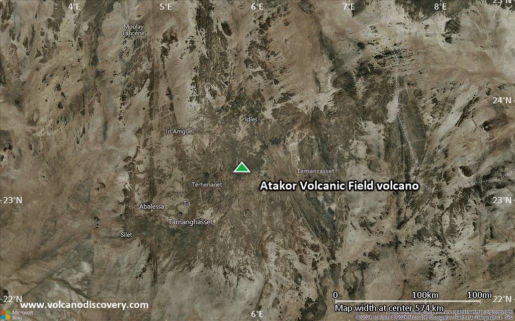 Satellite/aerial-type map of Atakor Volcanic Field volcano (local scale large)