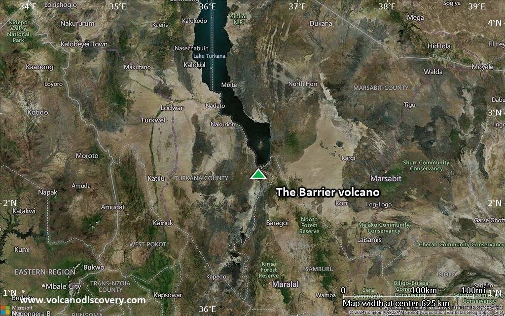 Satellite/aerial-type map of The Barrier volcano (local scale large)