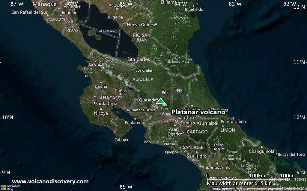 Satellite/aerial-type map of Platanar volcano (local scale large)