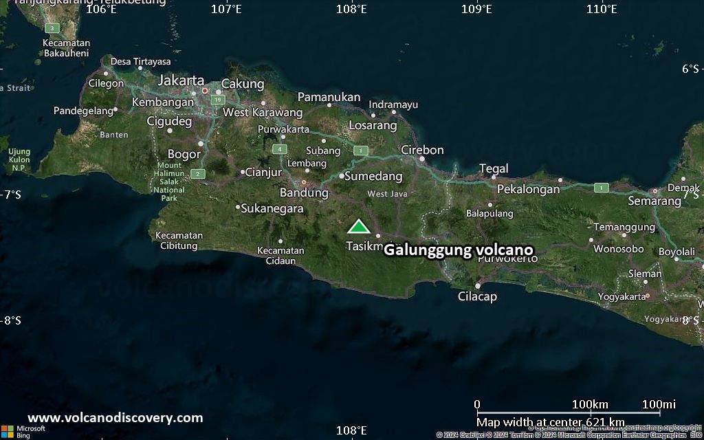 Satellite/aerial-type map of Galunggung volcano (local scale large)