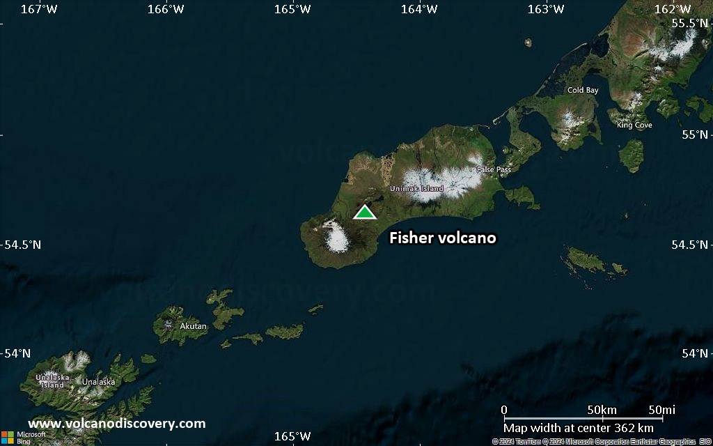Satellite/aerial-type map of Fisher volcano (local scale large)