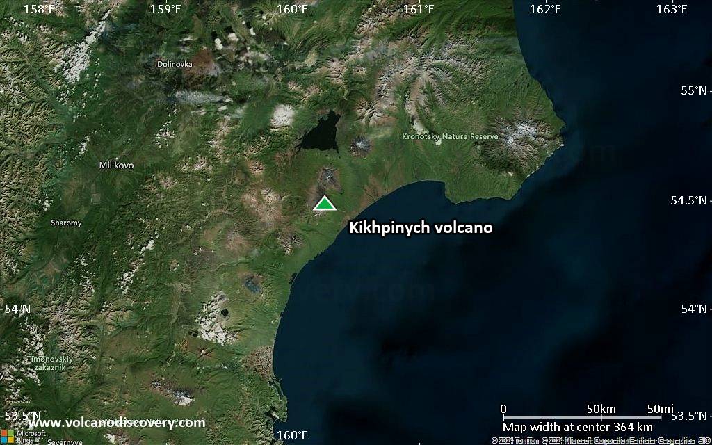 Satellite/aerial-type map of Kikhpinych volcano (local scale large)