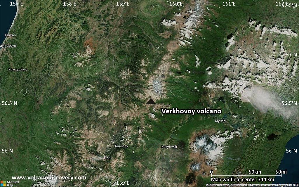 Satellite/aerial-type map of Verkhovoy volcano (local scale large)