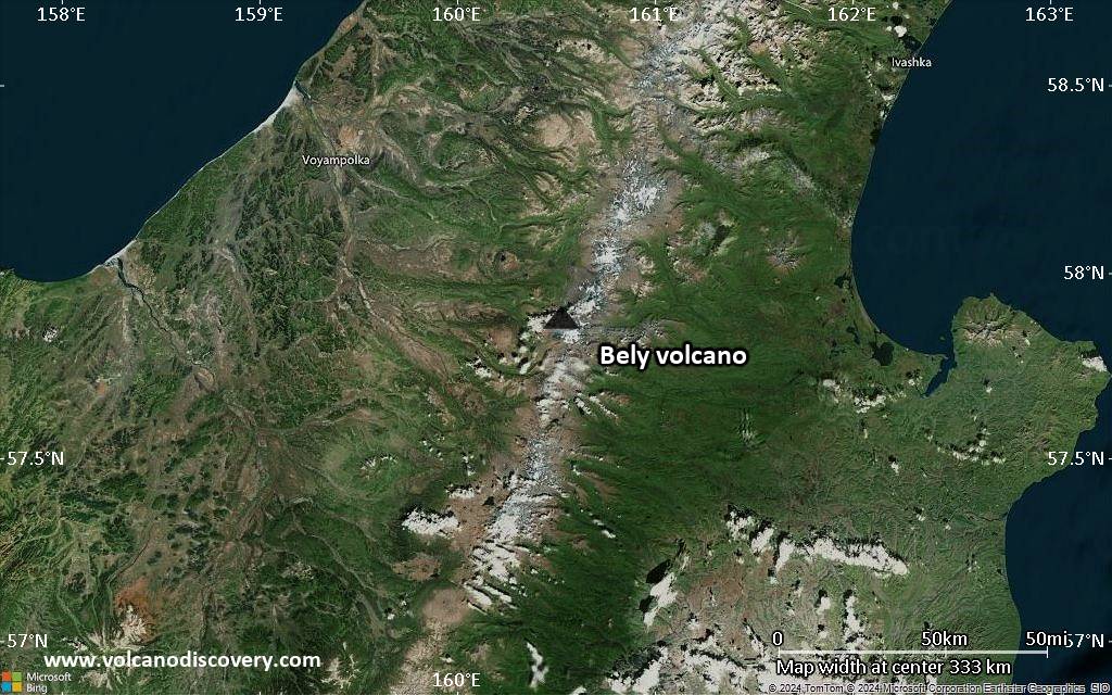 Satellite/aerial-type map of Bely volcano (local scale large)