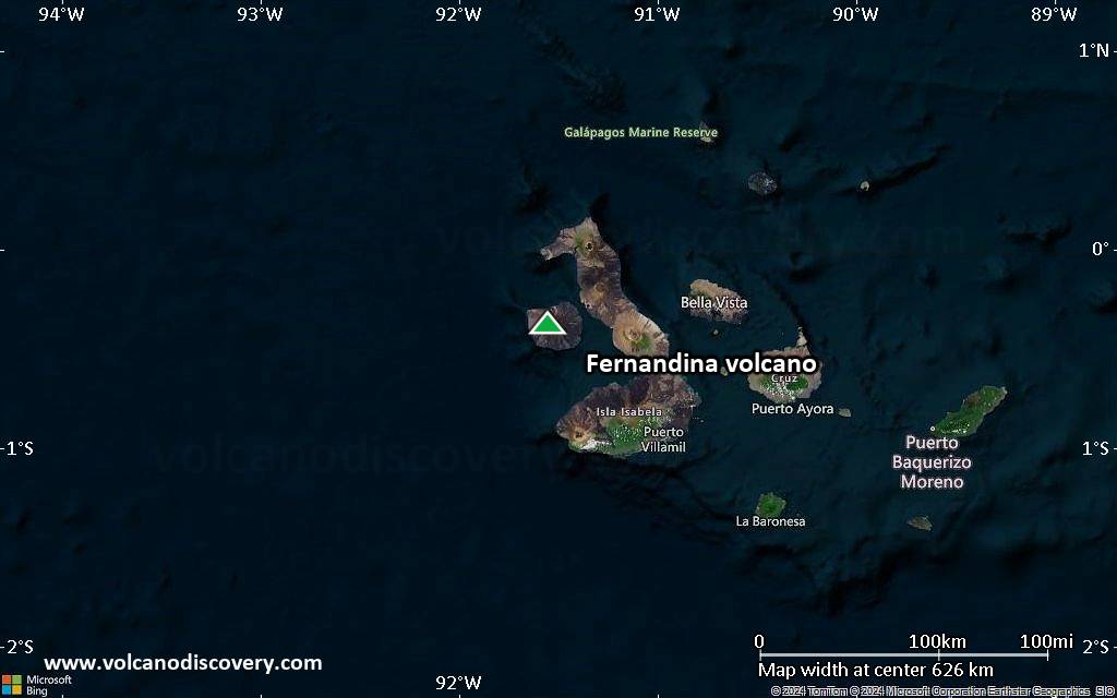 Satellite/aerial-type map of Fernandina volcano (local scale large)