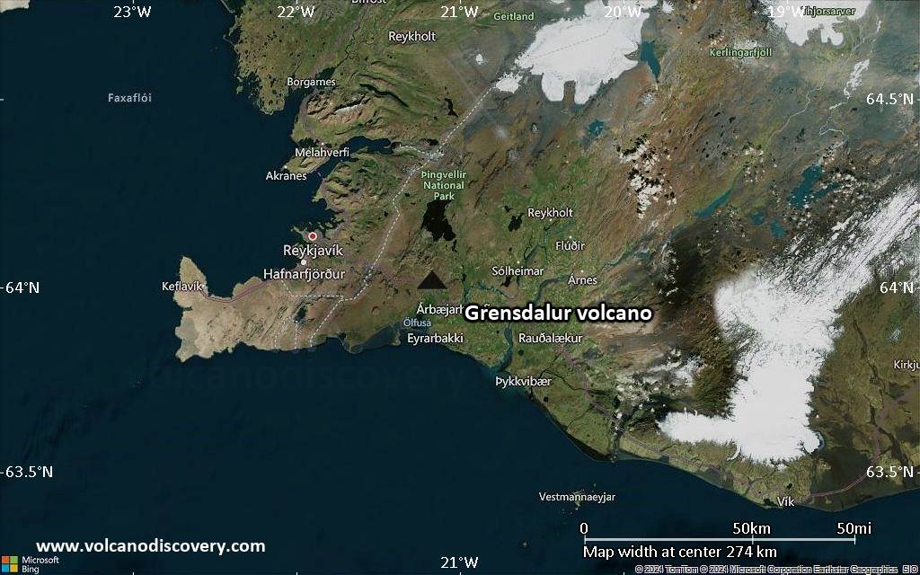 Satellite/aerial-type map of Grensdalur volcano (local scale large)