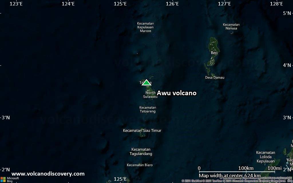 Satellite/aerial-type map of Awu volcano (local scale large)