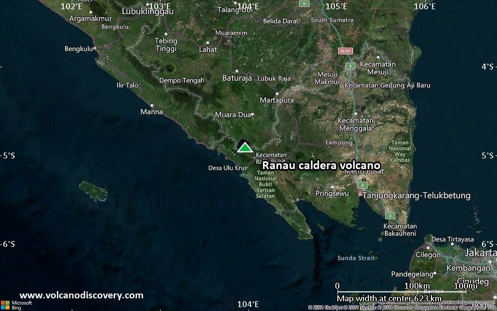 Satellite/aerial-type map of Ranau caldera volcano (local scale large)