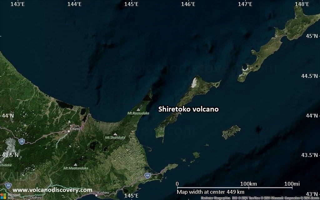 Satellite/aerial-type map of Shiretoko volcano (local scale large)