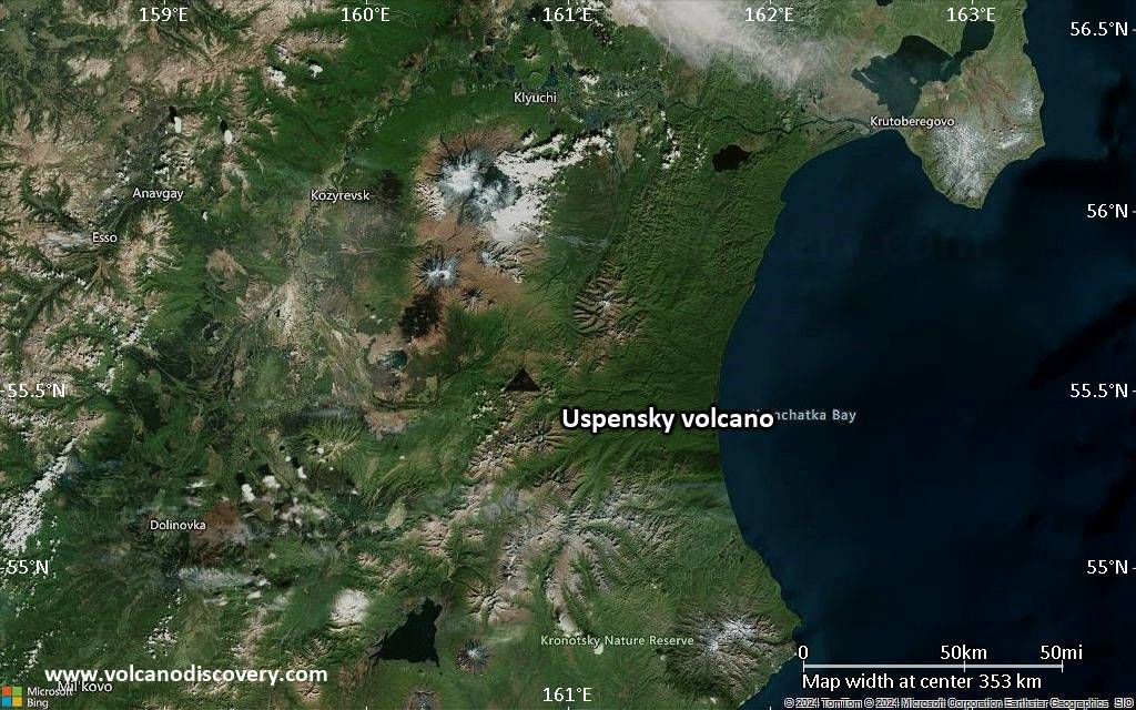 Satellite/aerial-type map of Uspensky volcano (local scale large)