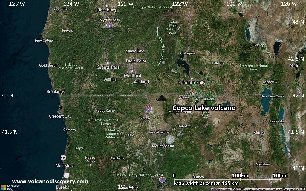Satellite/aerial-type map of Copco Lake volcano (local scale large)