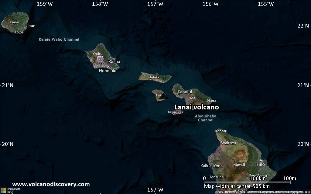 Satellite/aerial-type map of Lanai volcano (local scale large)