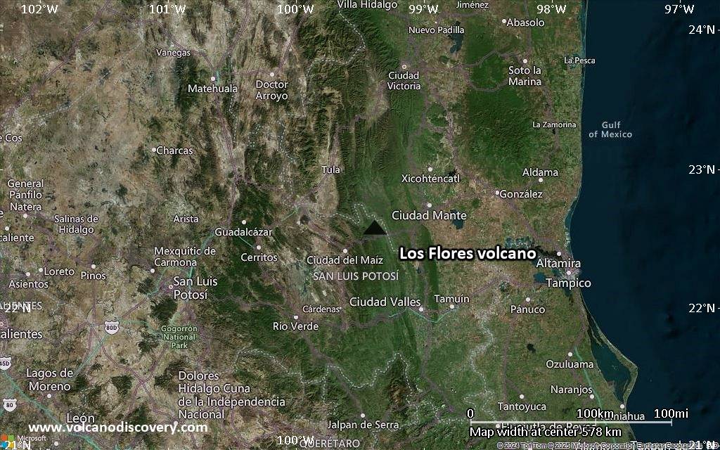 Satellite/aerial-type map of Los Flores volcano (local scale large)