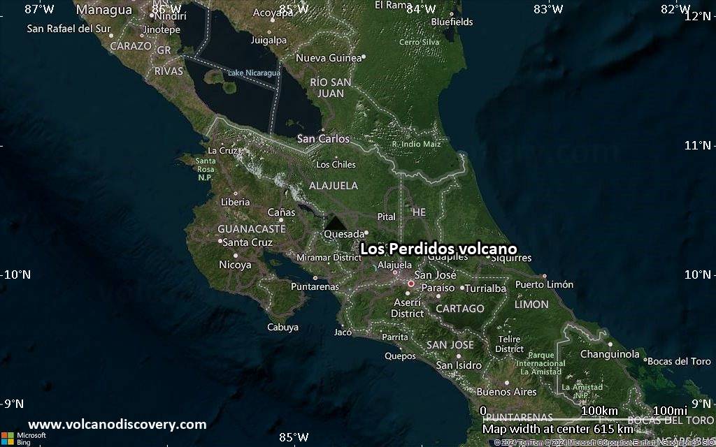 Satellite/aerial-type map of Los Perdidos volcano (local scale large)