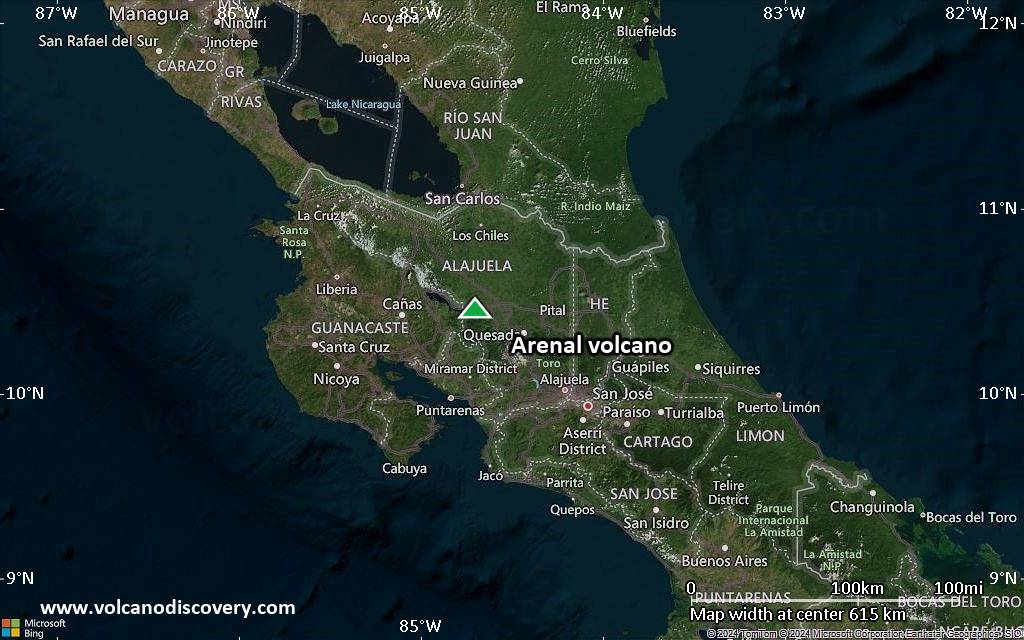 Satellite/aerial-type map of Arenal volcano (local scale large)