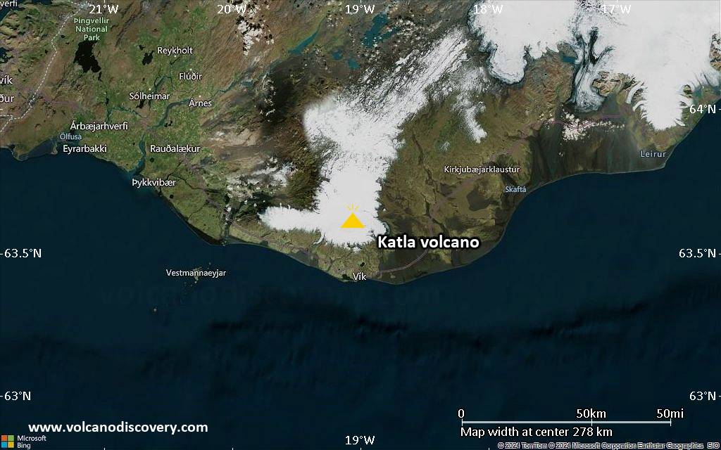 Satellite/aerial-type map of Katla volcano (local scale large)