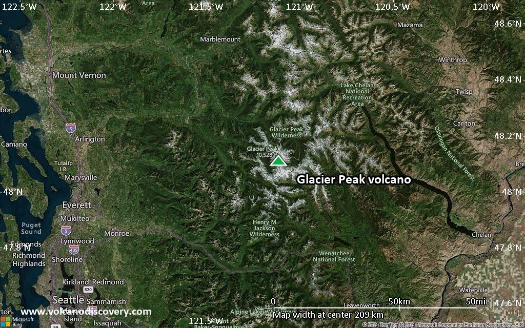 Satellite/aerial-type map of Glacier Peak volcano (local scale medium)