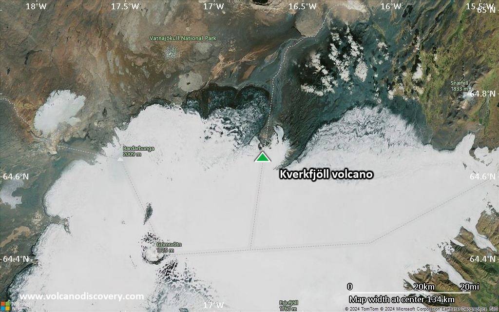 Satellite/aerial-type map of Kverkfjöll volcano (local scale medium)
