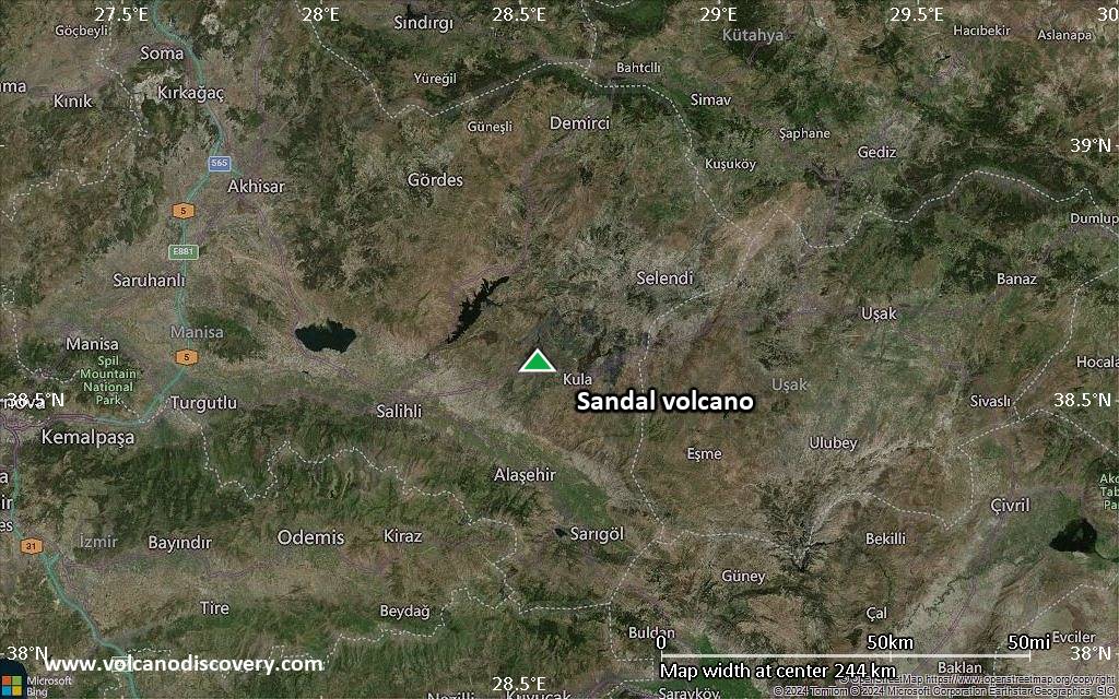 Satellite/aerial-type map of Sandal volcano (local scale medium)