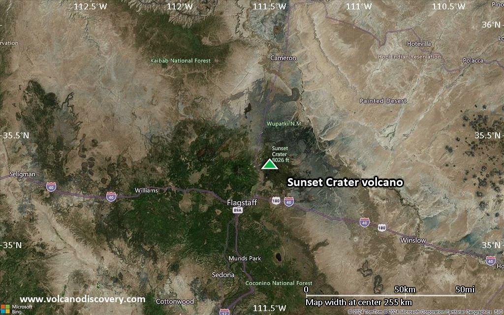 Satellite/aerial-type map of Sunset Crater volcano (local scale medium)