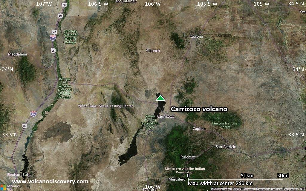 Satellite/aerial-type map of Carrizozo volcano (local scale medium)