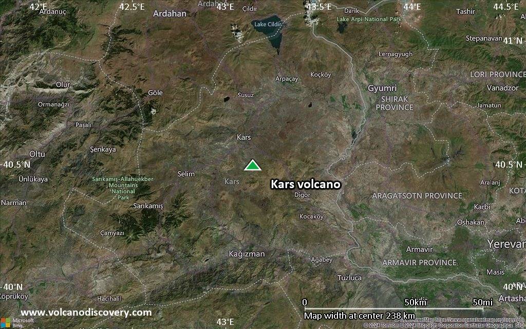 Satellite/aerial-type map of Kars volcano (local scale medium)