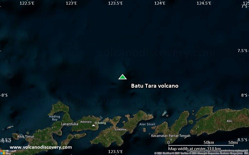 Satellite/aerial-type map of Batu Tara volcano (local scale medium)