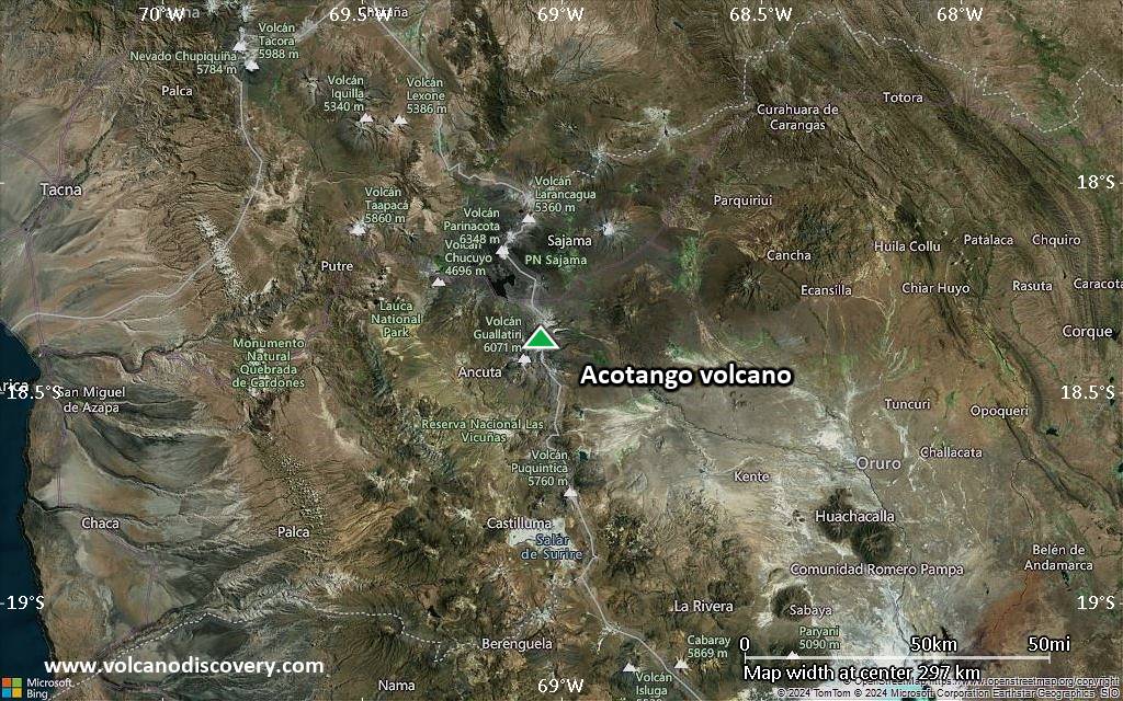 Satellite/aerial-type map of Acotango volcano (local scale medium)