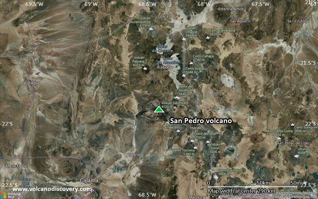 Satellite/aerial-type map of San Pedro volcano (local scale medium)