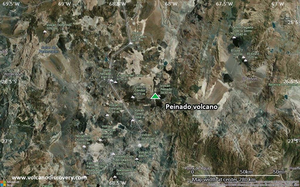 Satellite/aerial-type map of Peinado volcano (local scale medium)