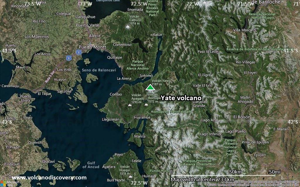 Satellite/aerial-type map of Yate volcano (local scale medium)