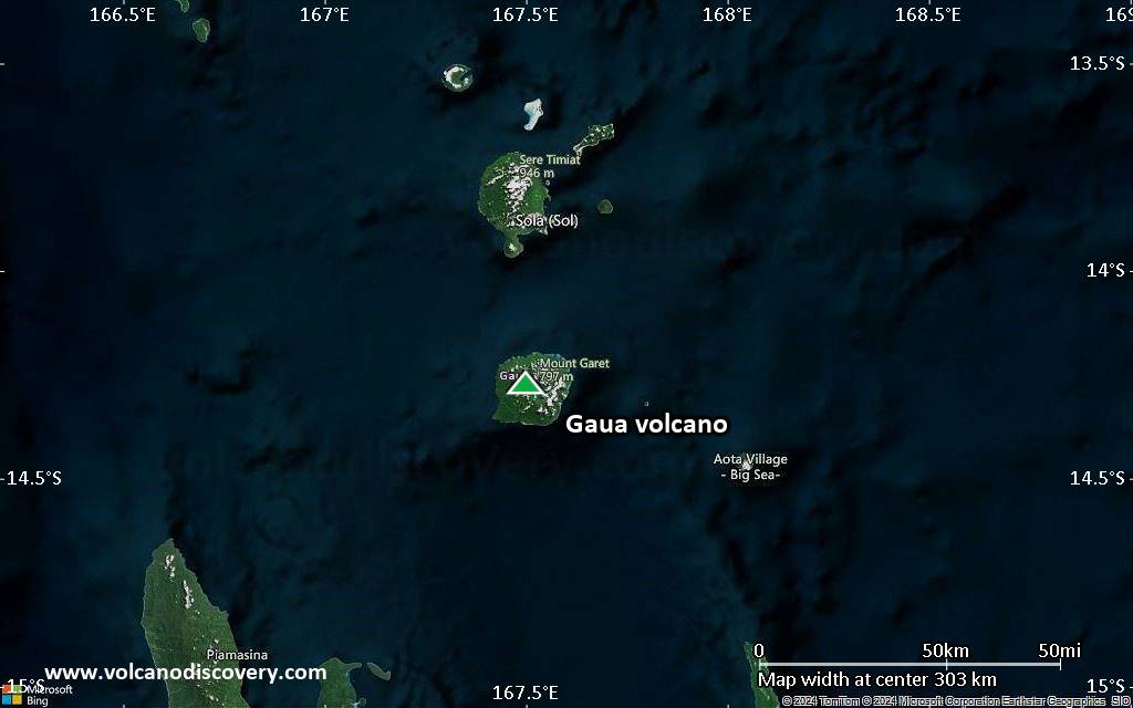 Satellite/aerial-type map of Gaua volcano (local scale medium)
