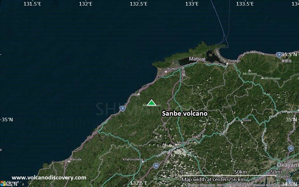 Satellite/aerial-type map of Sanbe volcano (local scale medium)