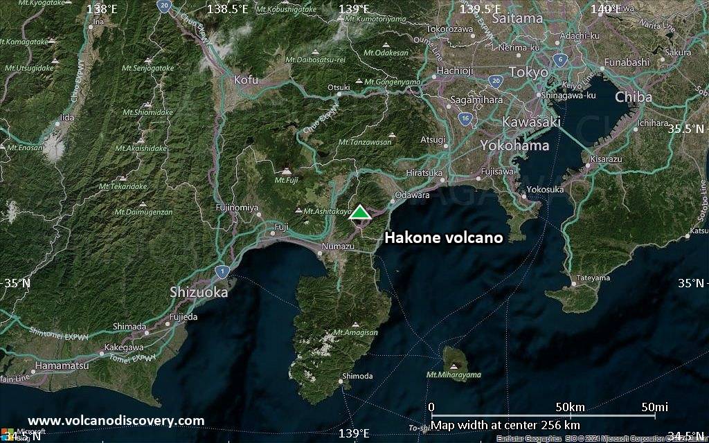Satellite/aerial-type map of Hakone volcano (local scale medium)