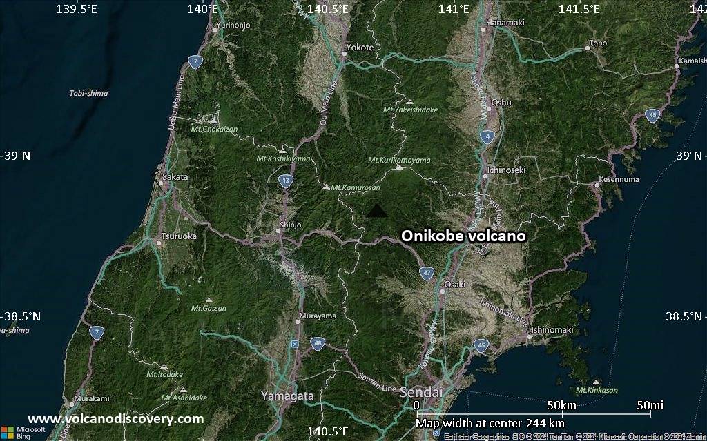 Satellite/aerial-type map of Onikobe volcano (local scale medium)