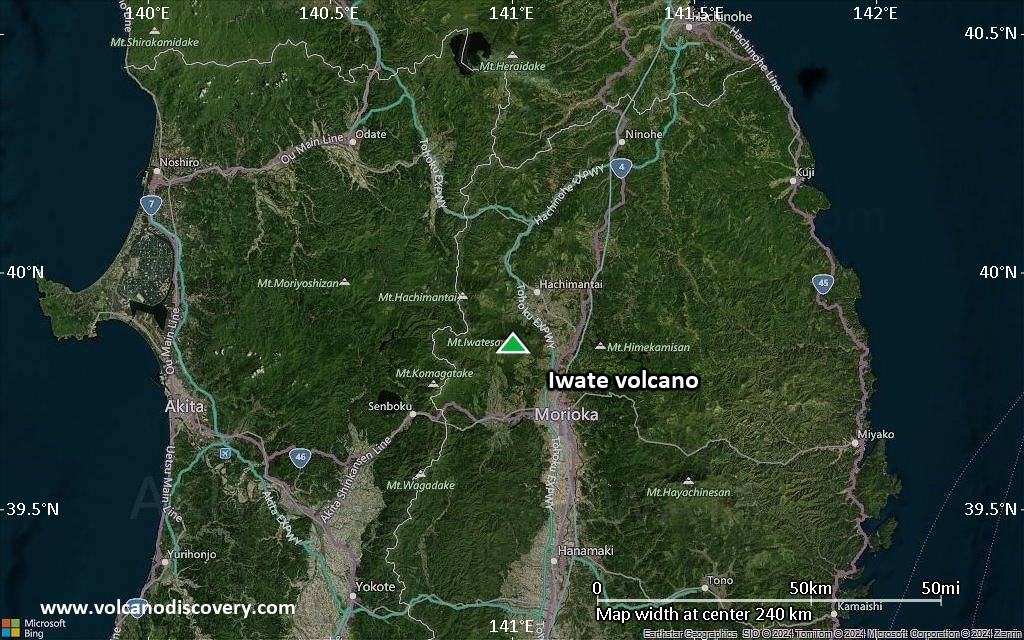 Satellite/aerial-type map of Iwate volcano (local scale medium)