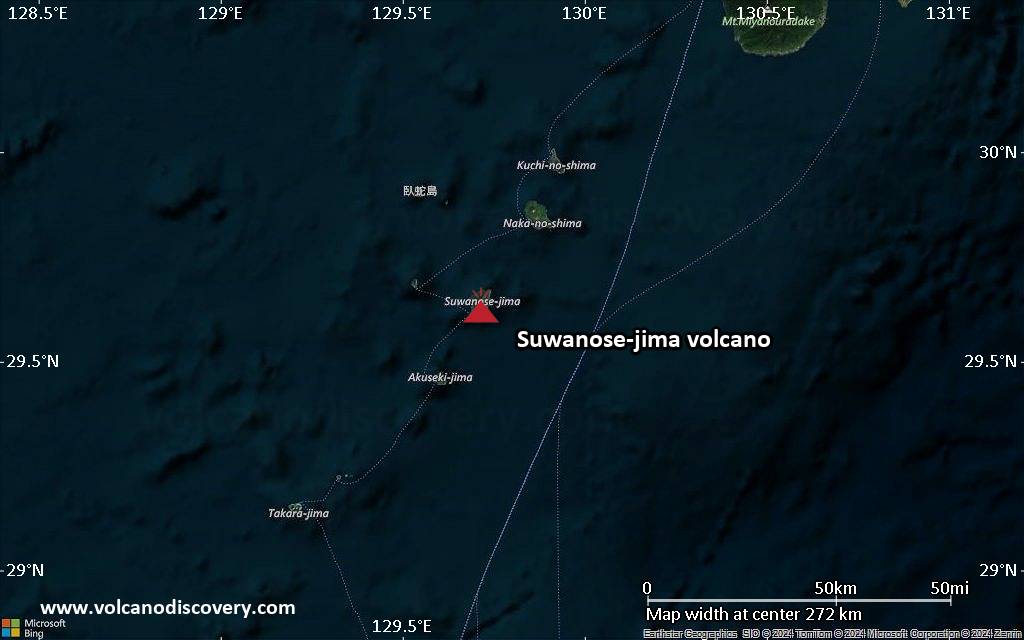 Satellite/aerial-type map of Suwanose-jima volcano (local scale medium)
