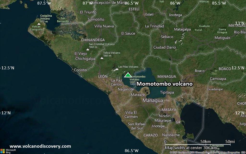 Satellite/aerial-type map of Momotombo volcano (local scale medium)