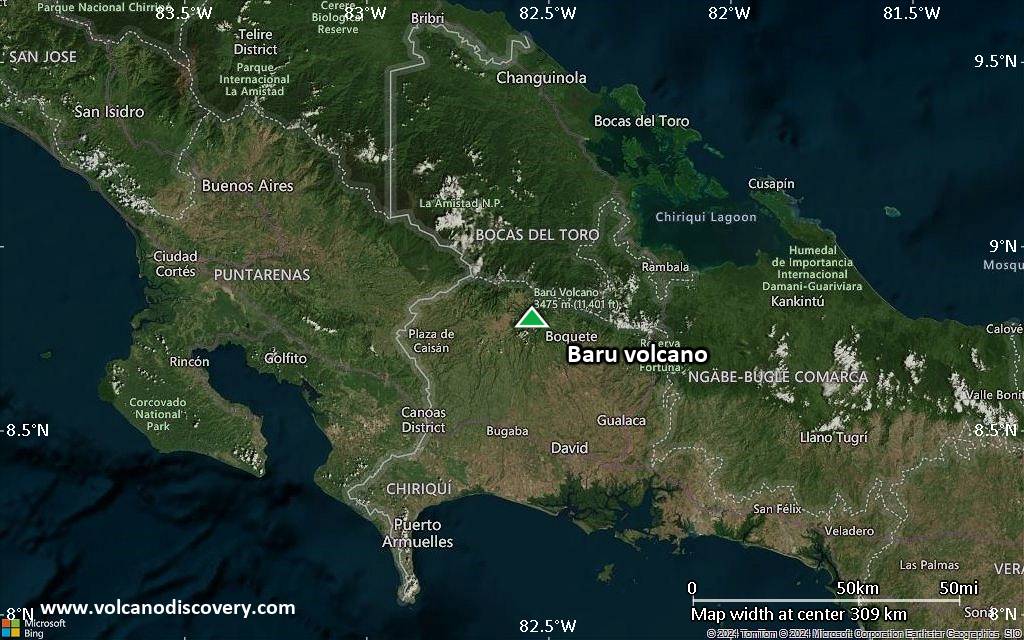 Satellite/aerial-type map of Baru volcano (local scale medium)