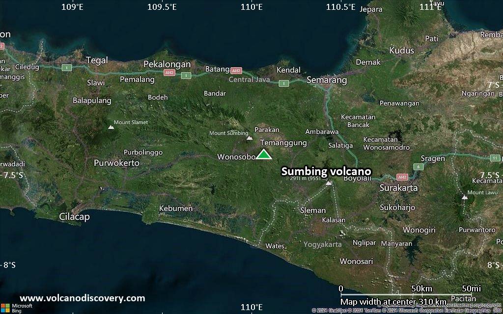 Satellite/aerial-type map of Sumbing volcano (local scale medium)