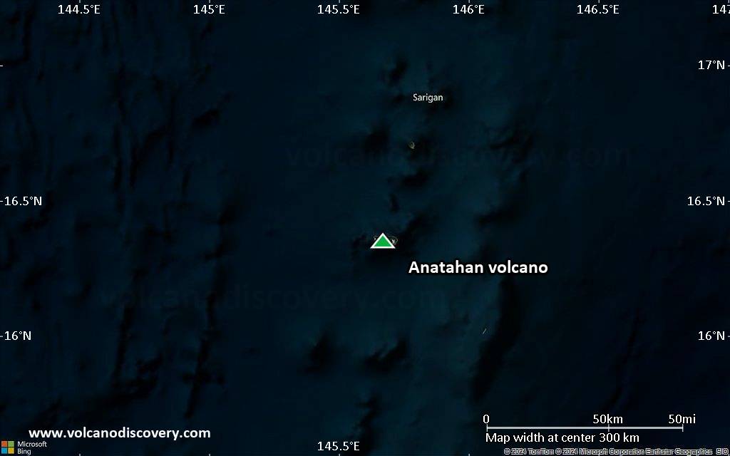 Satellite/aerial-type map of Anatahan volcano (local scale medium)