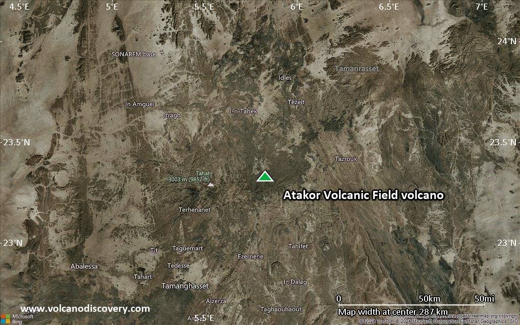 Satellite/aerial-type map of Atakor Volcanic Field volcano (local scale medium)
