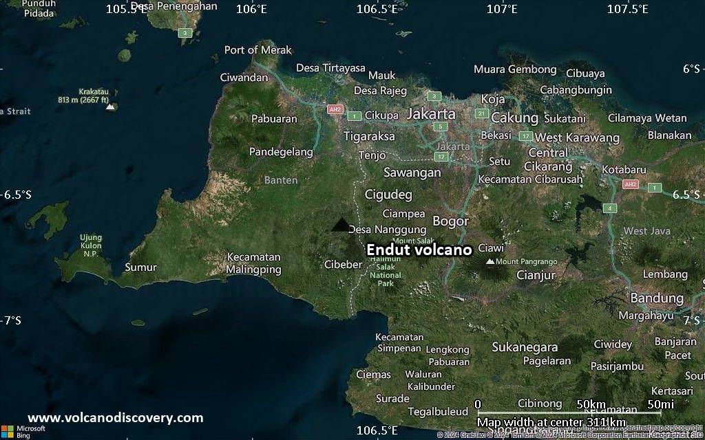 Satellite/aerial-type map of Endut volcano (local scale medium)