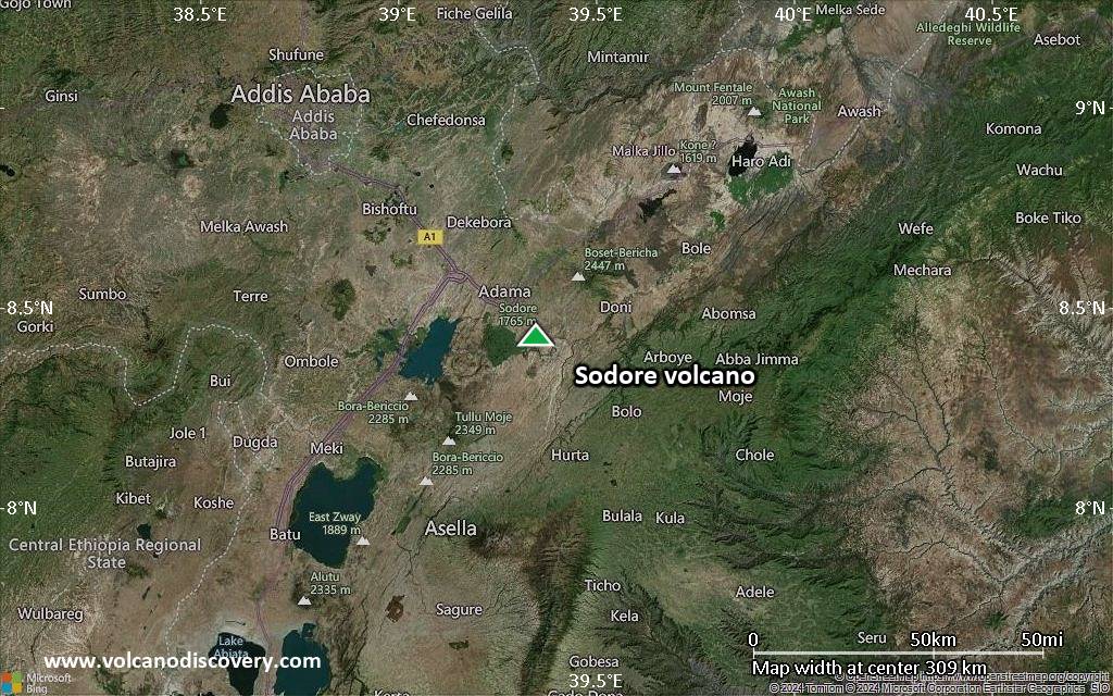 Satellite/aerial-type map of Sodore volcano (local scale medium)