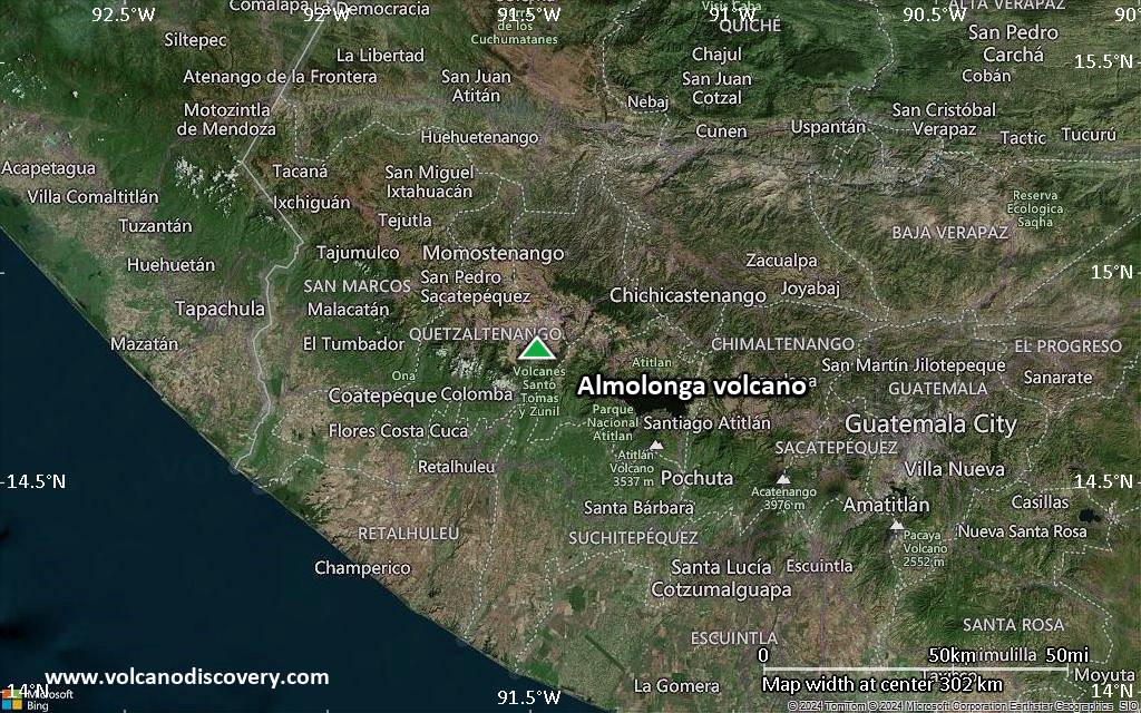 Satellite/aerial-type map of Almolonga volcano (local scale medium)