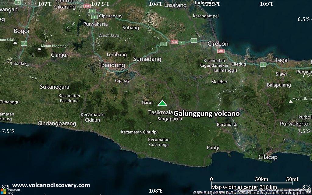 Satellite/aerial-type map of Galunggung volcano (local scale medium)