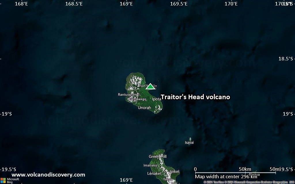 Satellite/aerial-type map of Traitor's Head volcano (local scale medium)