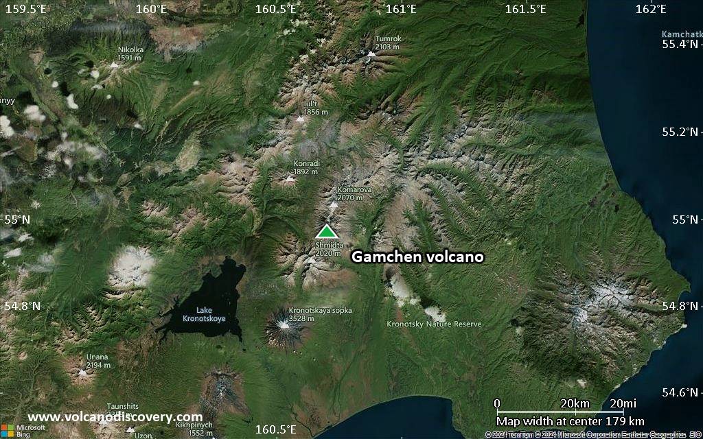 Satellite/aerial-type map of Gamchen volcano (local scale medium)
