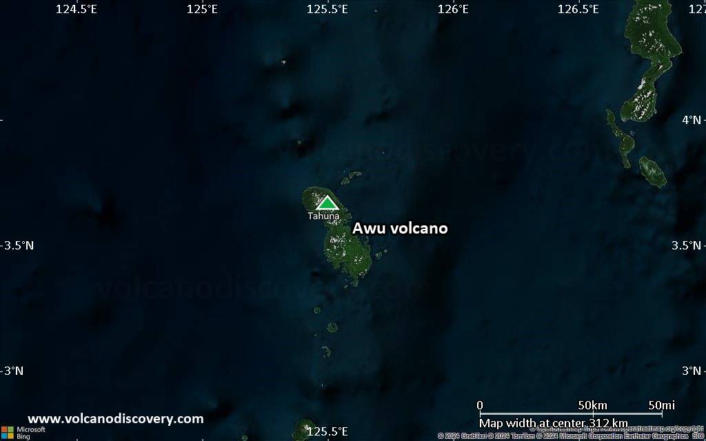 Satellite/aerial-type map of Awu volcano (local scale medium)